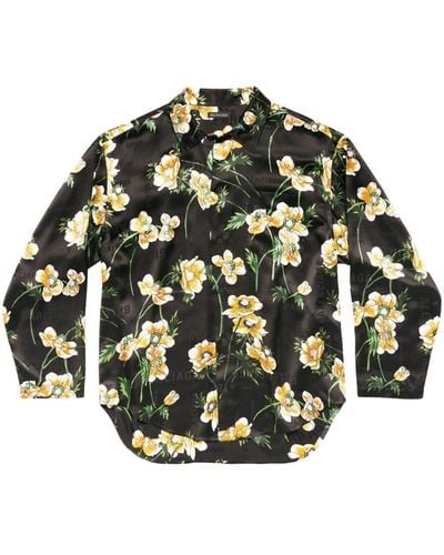 Balenciaga Floral-print Silk Shirt - Black