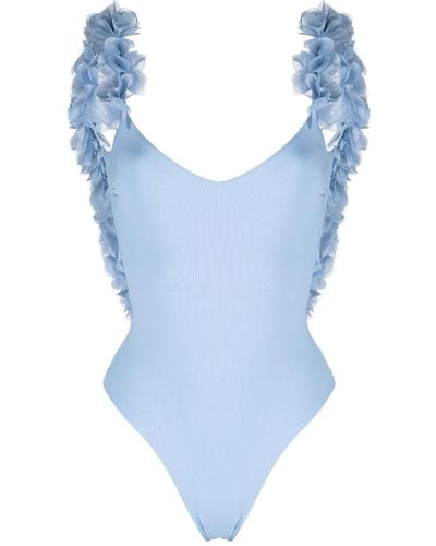 LaRevêche Floral-appliqué Swimsuit - Blue