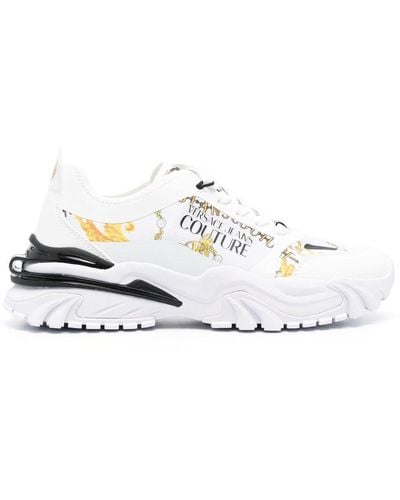 Versace Baroque Trainers In Nylon And Synthetic Leather - White