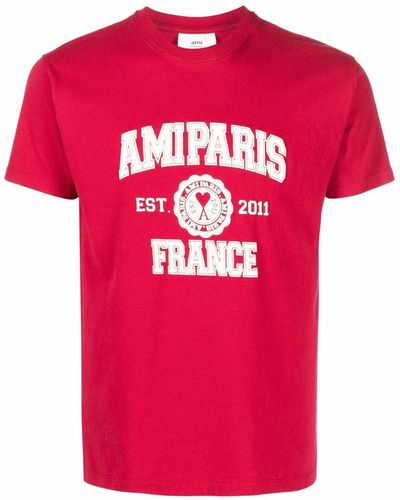 Ami Paris T-Shirt mit Logo-Print - Rot