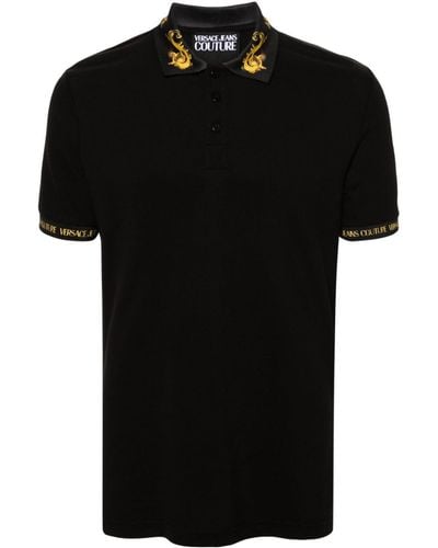 Versace Katoenen Poloshirt Met Barocco Afwerking - Zwart