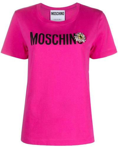 Moschino T-shirt à détail de broche - Rose