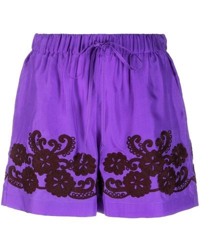 P.A.R.O.S.H. Floral-embroidered Silk Mini Shorts - Purple