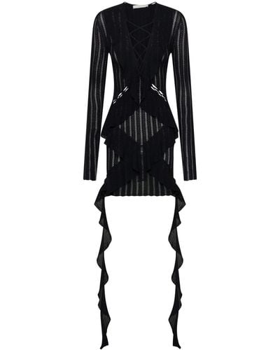Dion Lee Ruffled Pointelle-knit Mini Dress - Black