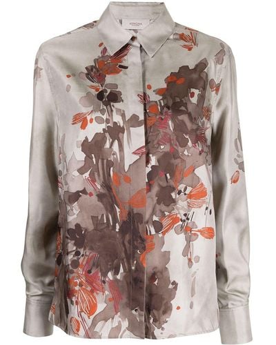 Agnona Blusa de seda con motivo floral - Marrón
