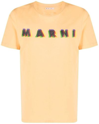 Marni Logo-print Cotton T-shirt - Natural