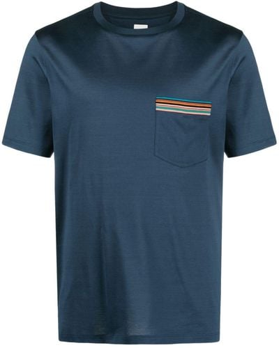 Paul Smith T-shirt en coton à détail de rayures - Bleu