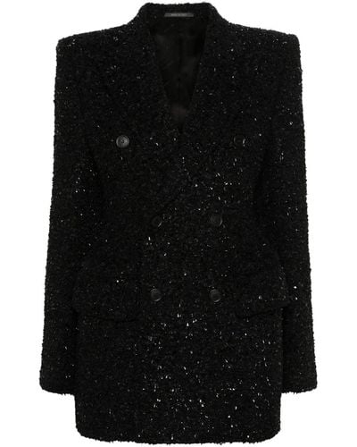 Balenciaga Blazer en tweed à boutonnière croisée - Noir