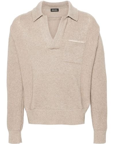 Zegna Long-sleeve Polo Sweater - Natural