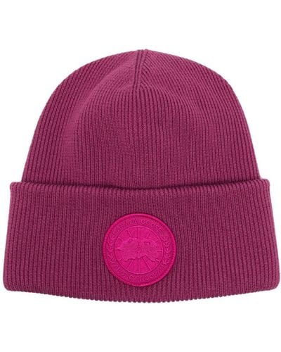Canada Goose Logo-patch Ribbed-knit Beanie - Purple