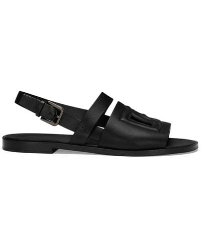 Dolce & Gabbana Logo-embossed Leather Slides - Black