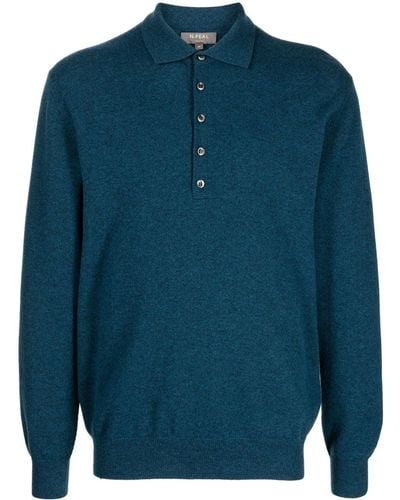 N.Peal Cashmere Long-sleeve Cashmere Polo Shirt - Blue