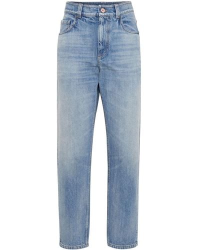Brunello Cucinelli Logo-patch Tapered Jeans - Blue