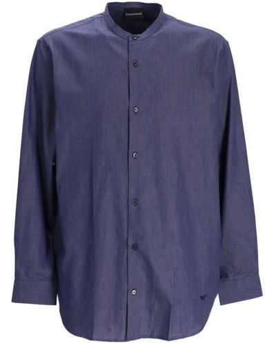 Emporio Armani Chambray-Hemd ohne Kragen - Blau