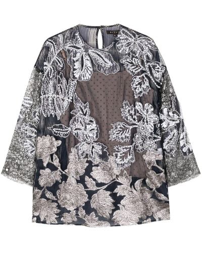 Biyan Simea embroidered tulle blouse - Grau