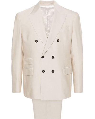 Eleventy Double-breasted Slim-fit Suit - White