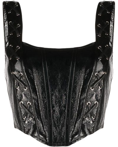 Alessandra Rich Lace-up Leather Bustier Top - Black