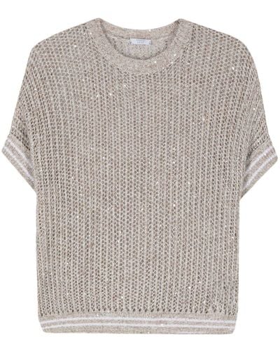 Peserico Sequined Open-knit Sweater - Grey