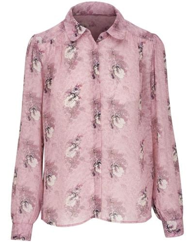 PAIGE Floral-print Semi-sheer Silk Shirt - Pink