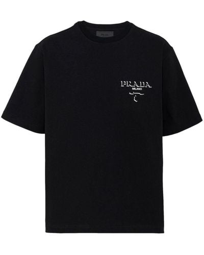 Prada T-Shirt mit Logo-Print - Schwarz