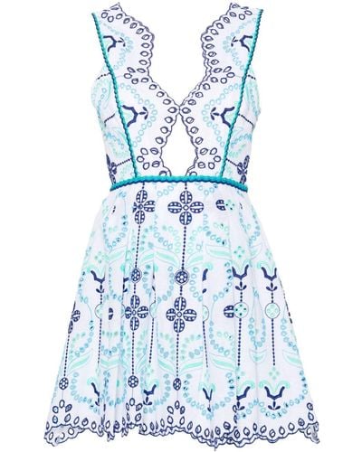 Charo Ruiz Peggy Embroidery Flared Mini Dress - Blue