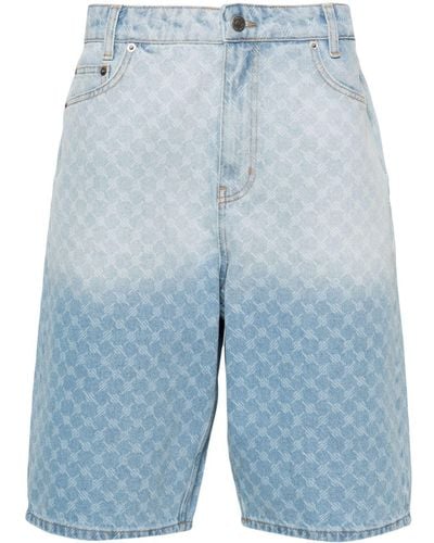 Daily Paper Faded Monogram-pattern Denim Shorts - Blue