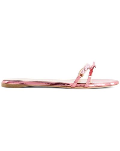 Giambattista Valli Crystal-embellished Leather Slides - Pink