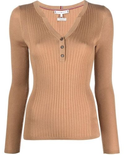 Tommy Hilfiger Button-front Long Sleeved T-shirt - Brown