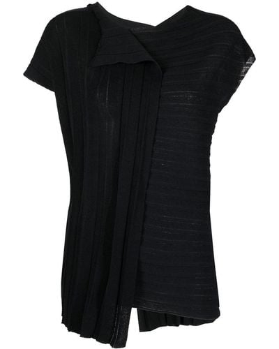 Yohji Yamamoto Chunky-rib Wrap Knitted Top - Black