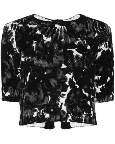N°21 Grob gestrickter Pullover mit Blumen-Print - Schwarz