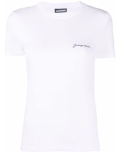 Jacquemus Top Le T-shirt Brode con logo - Blanco