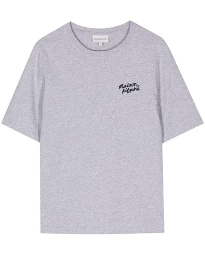 Maison Kitsuné Logo-embroidered Cotton T-shirt - Gray