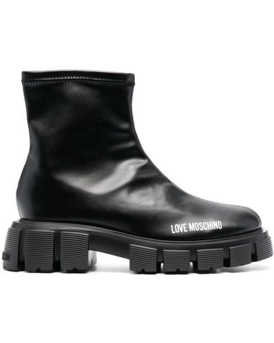 Love Moschino 50mm Logo-print Studded Sole Boots - Black