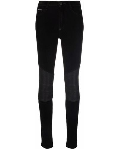 Philipp Plein Leather-inset High-waist Skinny Jeans - Black