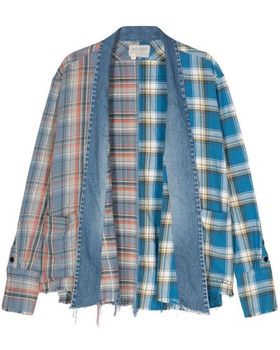 Greg Lauren Gl1 Mixed Plaid Shirt Jacket - Blue