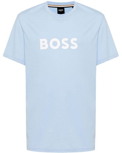 HUGO Logo-print Cotton T-shirt - ブルー