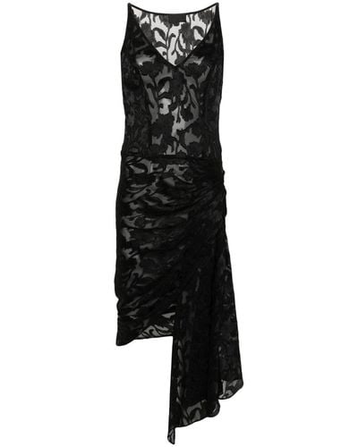 Puppets and Puppets Jane Floral-jacquard Draped Dress - Black