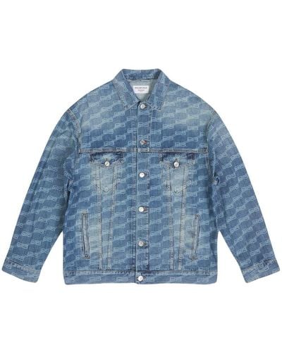 Balenciaga Logo-print Washed Denim Jacket - Blue