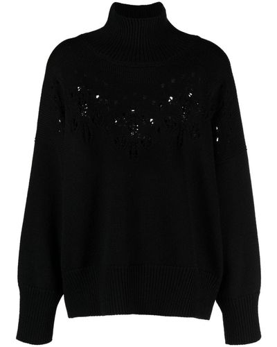 Chloé Open-knit Roll-neck Wool Sweater - Black