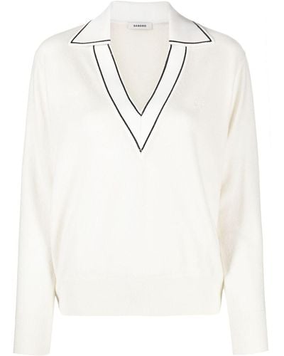 Sandro Logo-embroidered Wool Polo Top - White