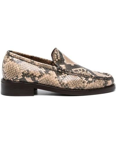 Acne Studios Snakeskin-print Leather Loafers - Brown