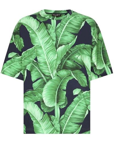 Dolce & Gabbana Kurzarm-T-Shirt Aus Baumwolle Bananenbaum - Grün