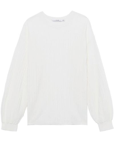 B+ AB Ribbed Semi-sheer Sweatshirt - White