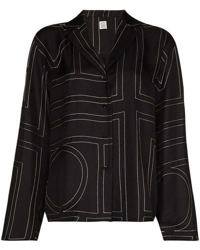 Totême Monogram Silk Pyjama Shirt - Black