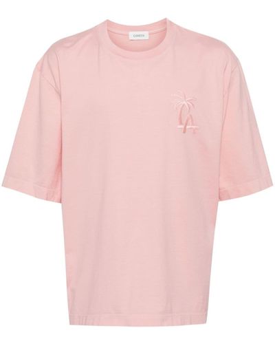 Laneus Palm Logo-embroidered Cotton T-shirt - Pink