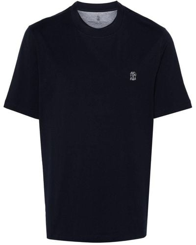 Brunello Cucinelli Katoenen T-shirt Met Geborduurd Logo - Blauw