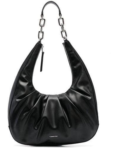 Calvin Klein Ruched Chain-link Shoulder Bag - Black