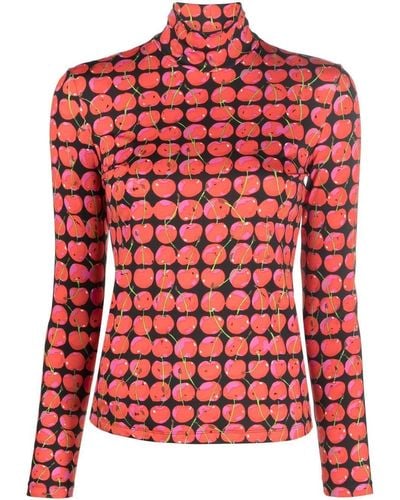 La DoubleJ Cherry-print Turtle Neck Top - Multicolour