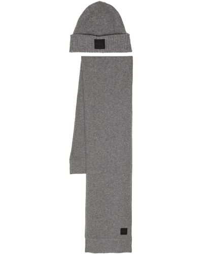 BOSS Logo-patch Knitted Scarf Set - Gray