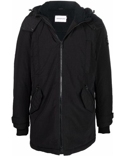 Calvin Klein Hooded Logo-patch Padded Jacket - Black